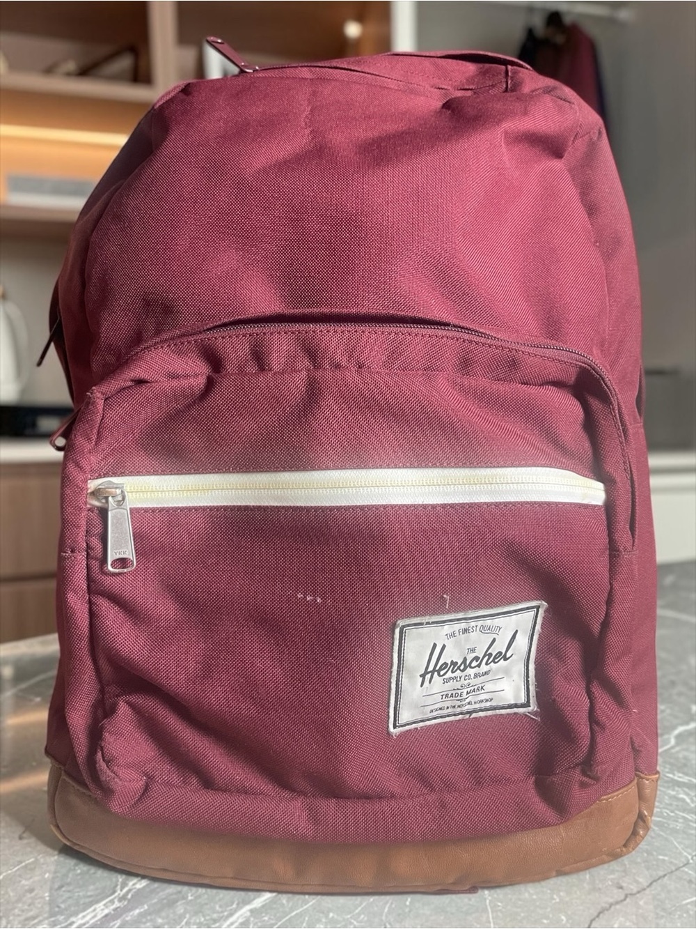 Herschel Supply Co. Pop Quiz Backpack Maroon Tan Leather Laptop Bag